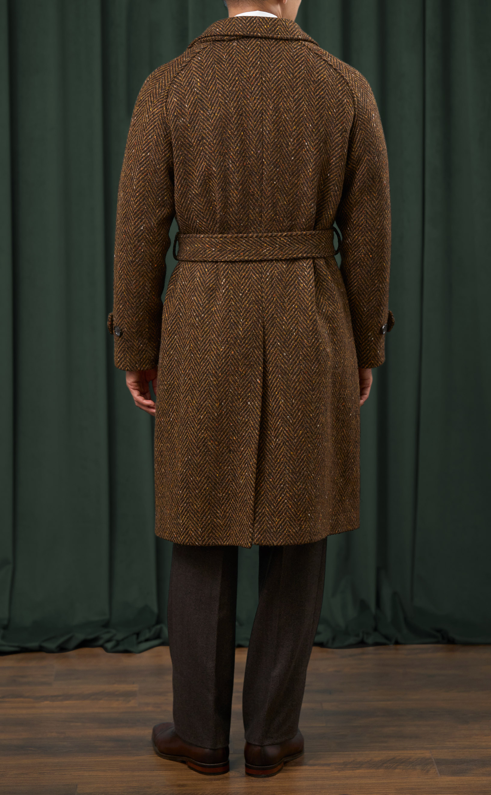 Rust Herringbone Balmacaan Coat